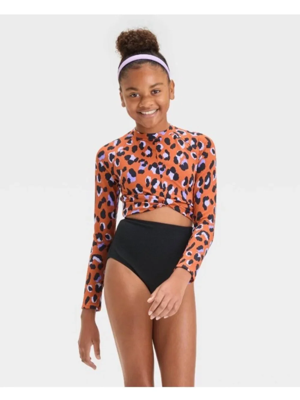 Art Class cheetah print one piece long sleeved swimsuit size girls Large 10/12